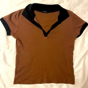 John Galt Brandy Melville Brown with Black Collar Crop Top